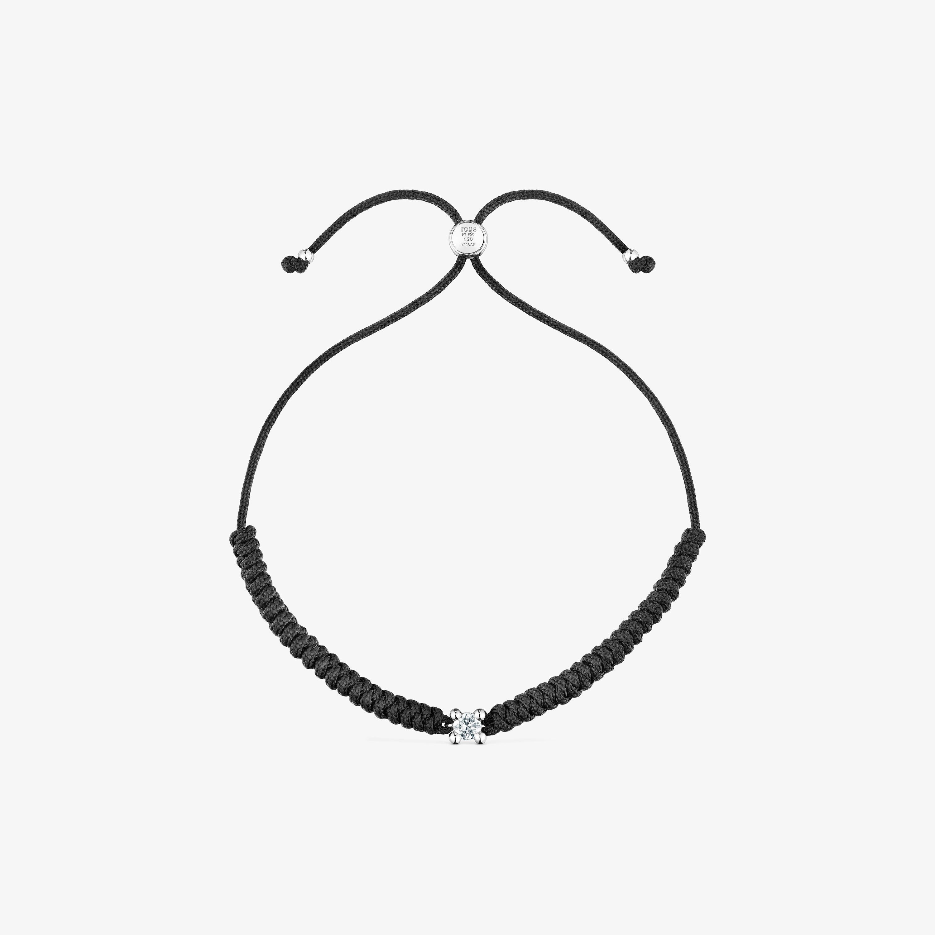 Platinum Bracelet with lab-grown diamond and black nylon TOUS Shine LGD