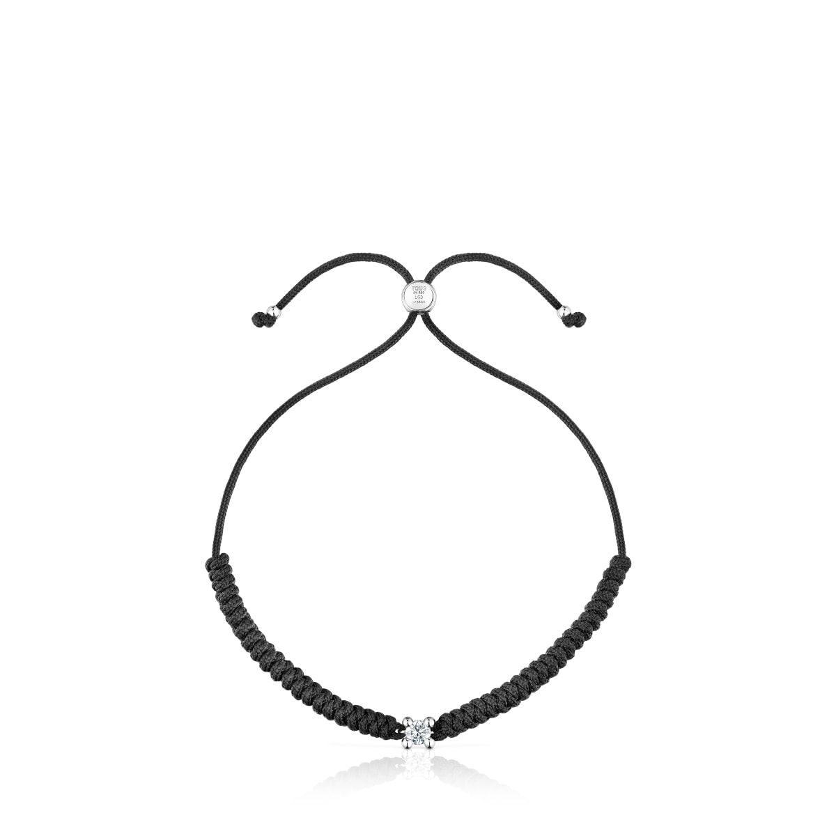Platinum Bracelet with lab-grown diamond and black nylon TOUS Shine LGD