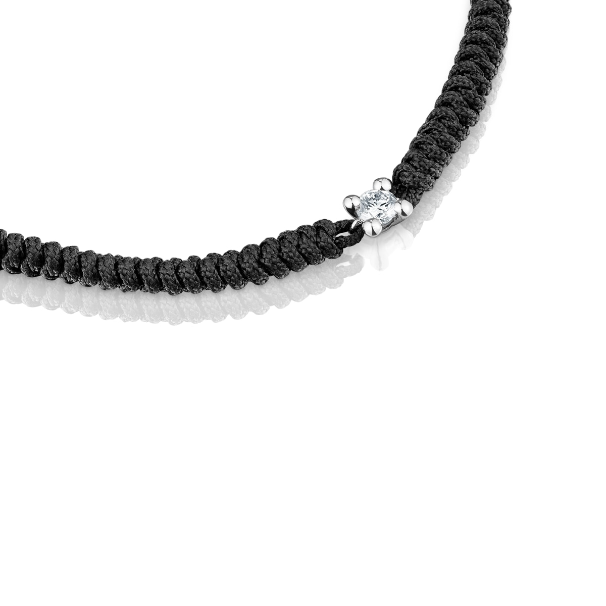 Platinum Bracelet with lab-grown diamond and black nylon TOUS Shine LGD
