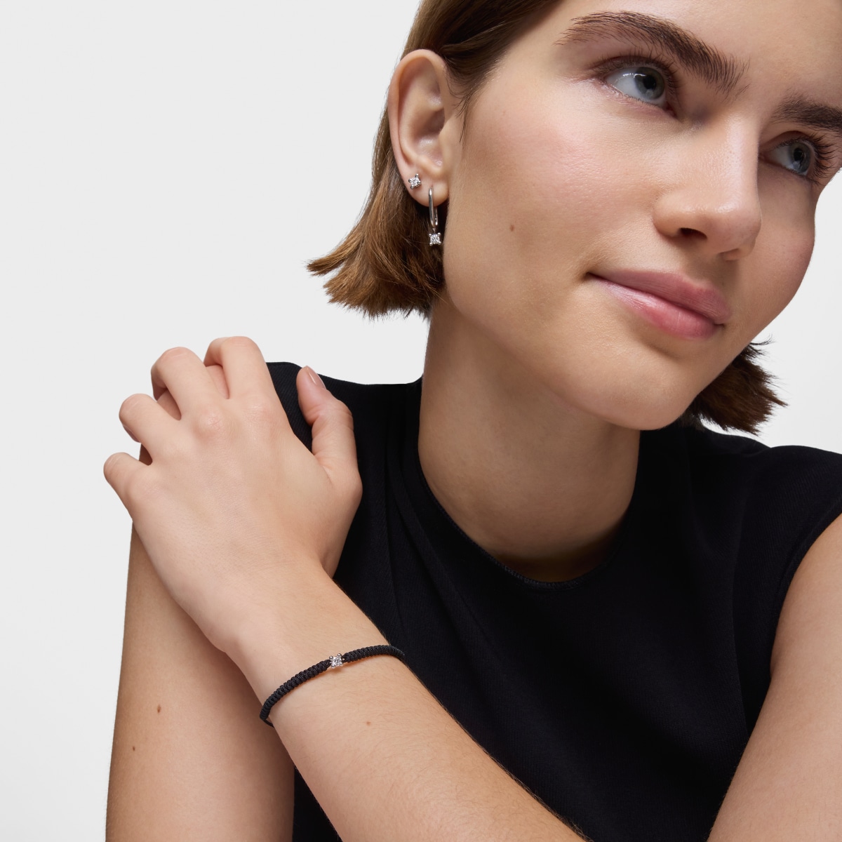 Platinum Bracelet with lab-grown diamond and black nylon TOUS Shine LGD