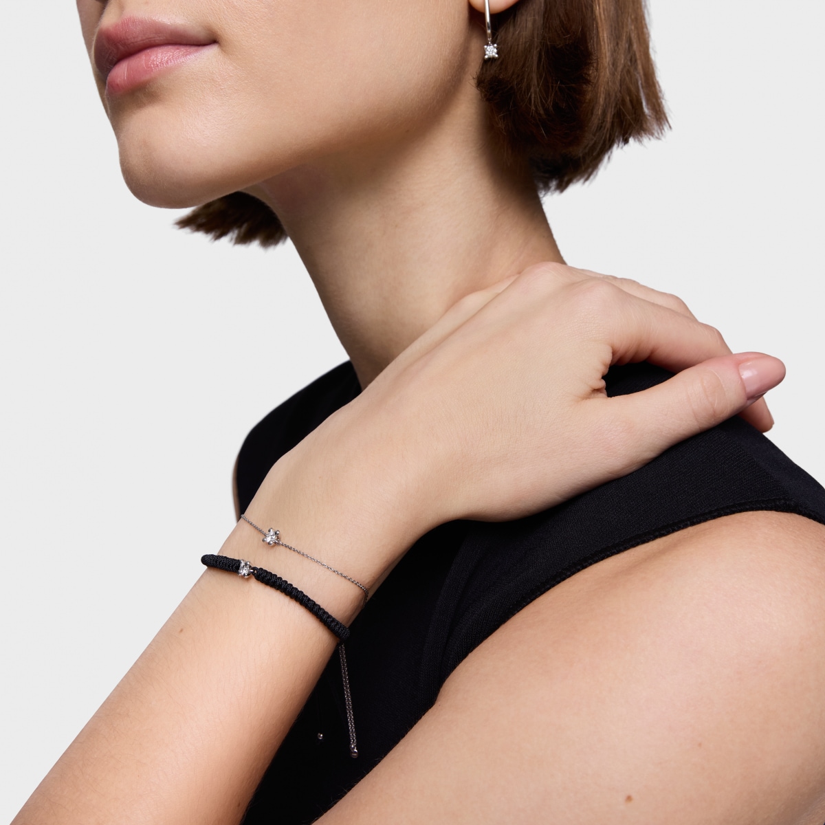 Platinum Bracelet with lab-grown diamond and black nylon TOUS Shine LGD