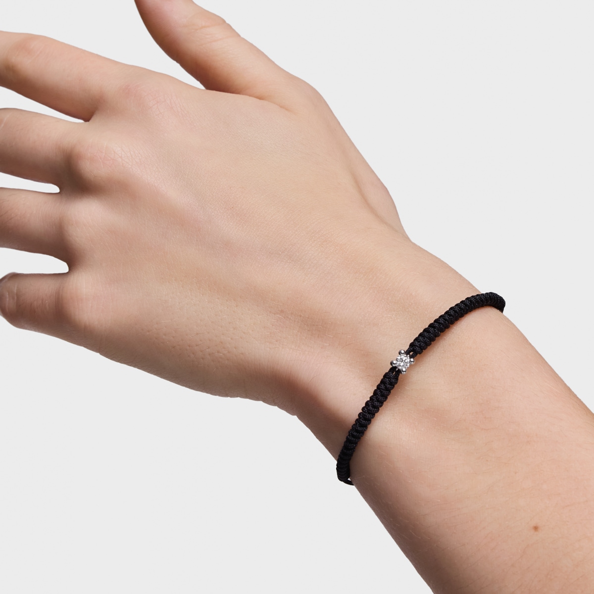 Platinum Bracelet with lab-grown diamond and black nylon TOUS Shine LGD