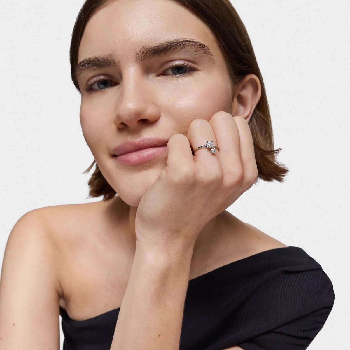 Anillo solitario y motivo colgante de platino con diamantes creados en laboratorio 0,45 ct Shine LGD