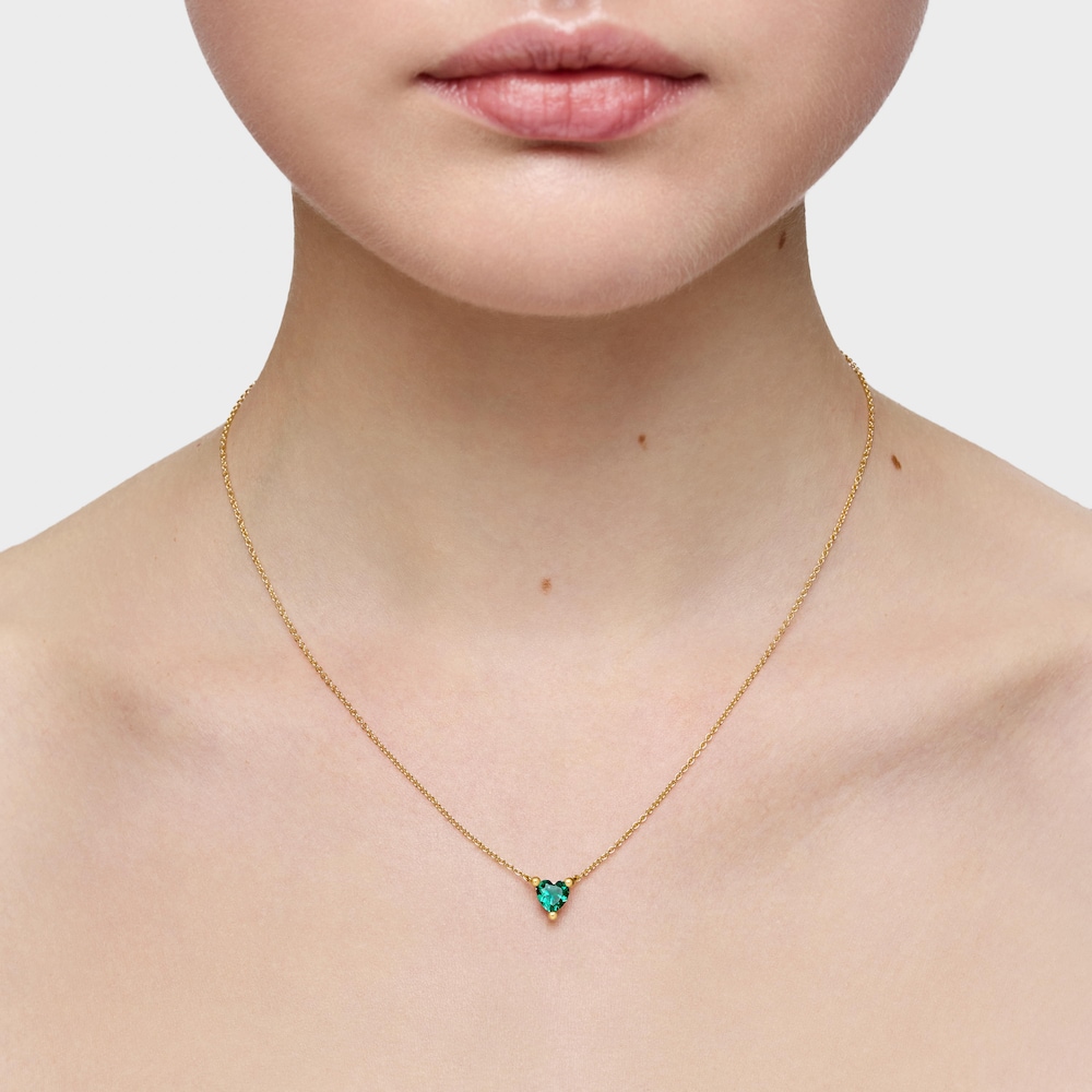 Collar corto con baño de oro 18 kt sobre plata y esmeralda creada en laboratorio Garden Of Love LGG image number 6
