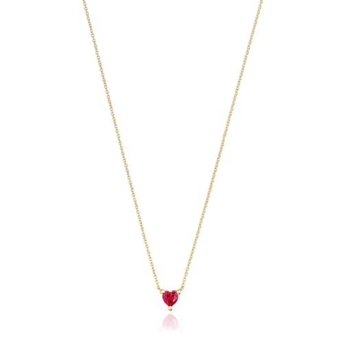 Short 18kt gold plating over silver Necklace with lab-grown ruby Garden of Love LGG
