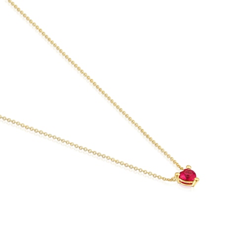 Short 18kt gold plating over silver Necklace with lab-grown ruby Garden of Love LGG