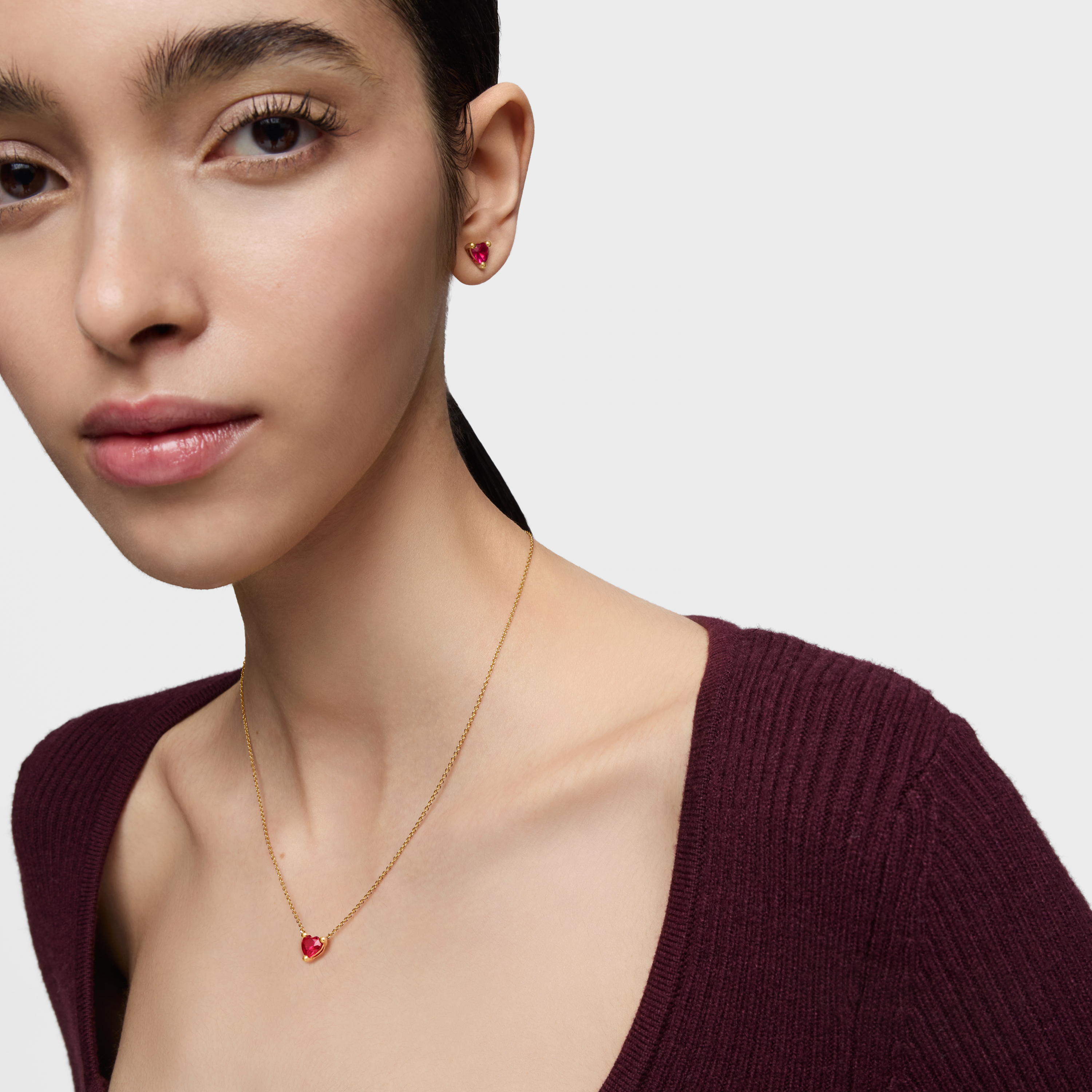 Short 18kt gold plating over silver Necklace with lab-grown ruby Garden of Love LGG