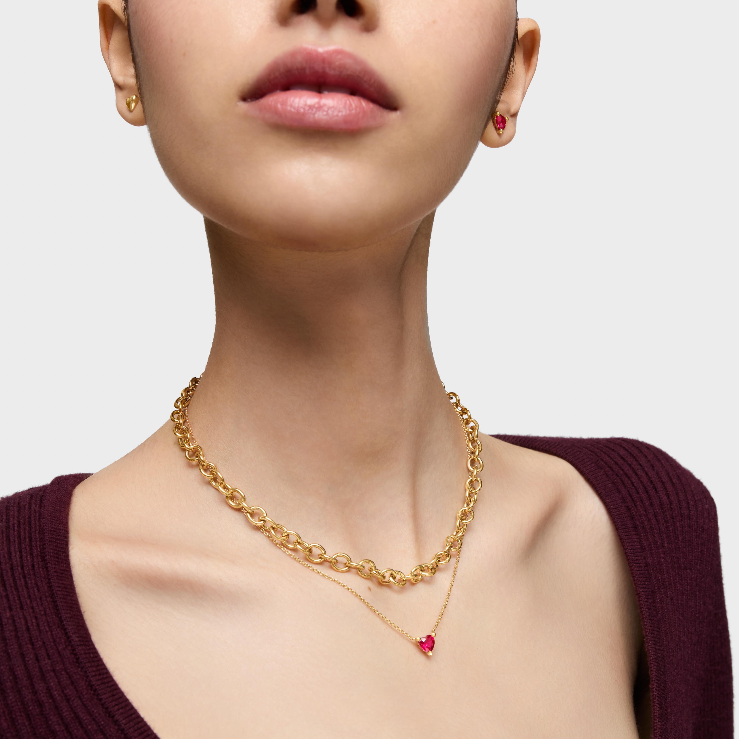Short 18kt gold plating over silver Necklace with lab-grown ruby Garden of Love LGG