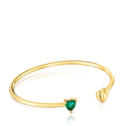 Pulsera esclava con baño de oro 18 kt sobre plata y esmeralda creada en laboratorio Garden Of Love LGG