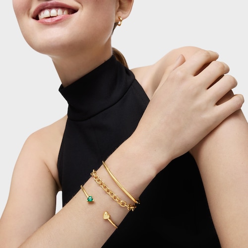 Pulsera esclava con baño de oro 18 kt sobre plata y esmeralda creada en laboratorio Garden Of Love LGG