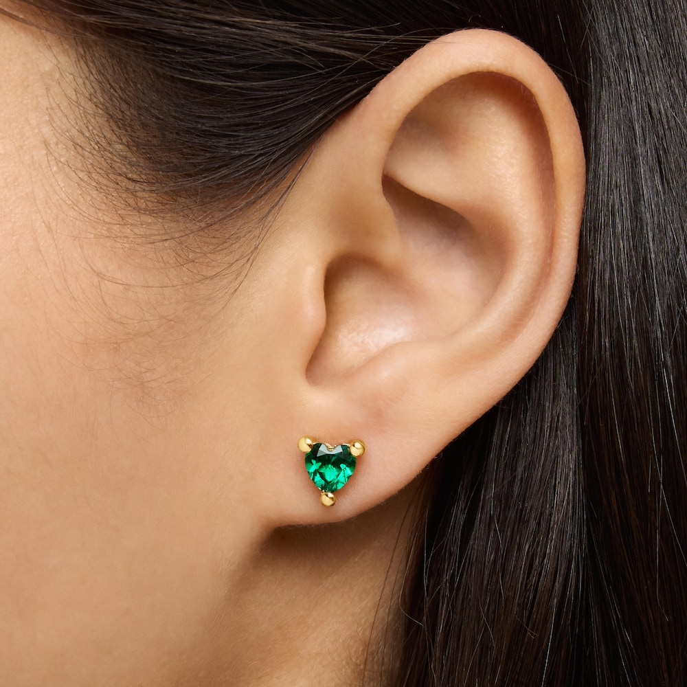 Aretes con ba&ntilde;o de oro 18 kt sobre plata y esmeralda creada en laboratorio Garden Of Love LGG