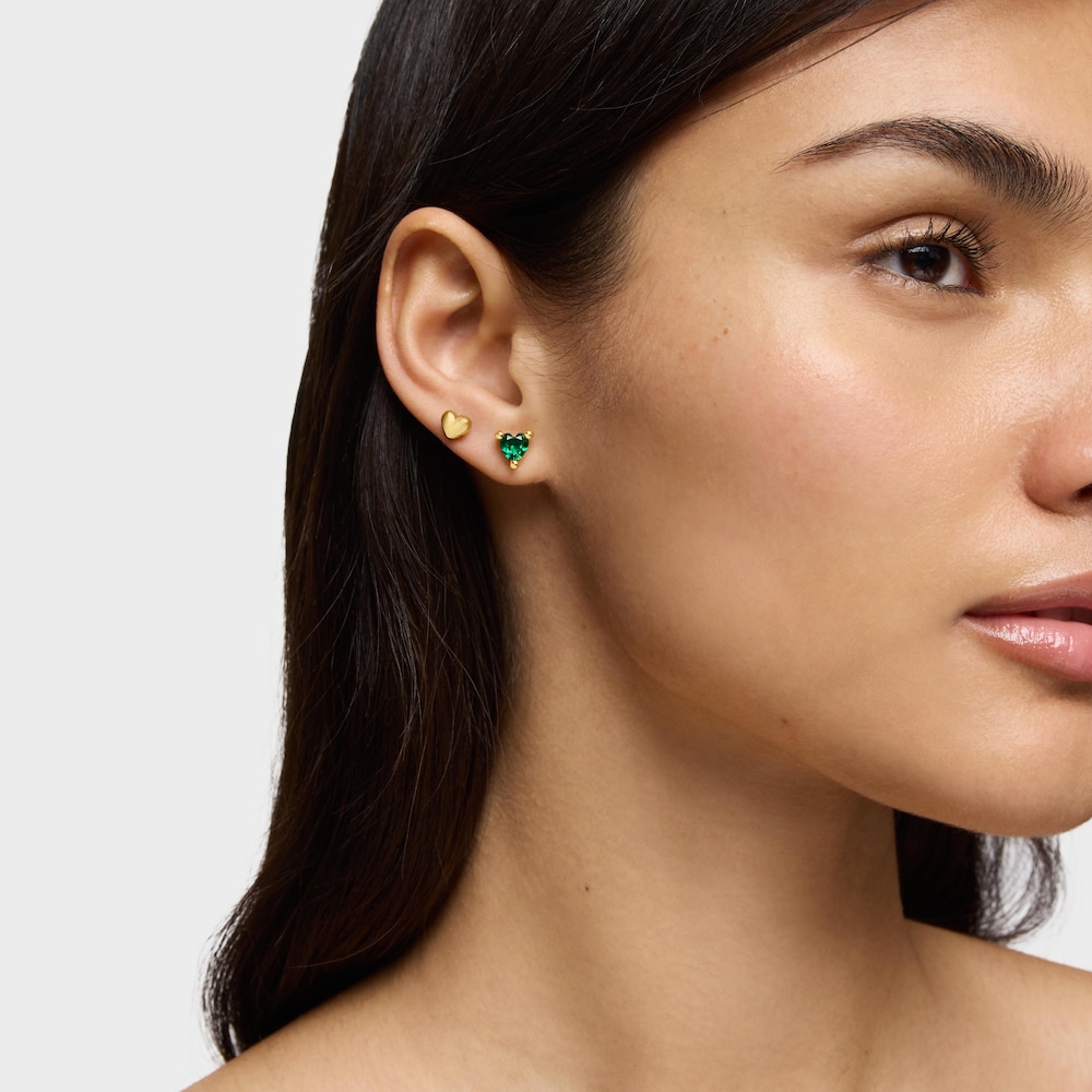 Aretes con ba&ntilde;o de oro 18 kt sobre plata y esmeralda creada en laboratorio Garden Of Love LGG