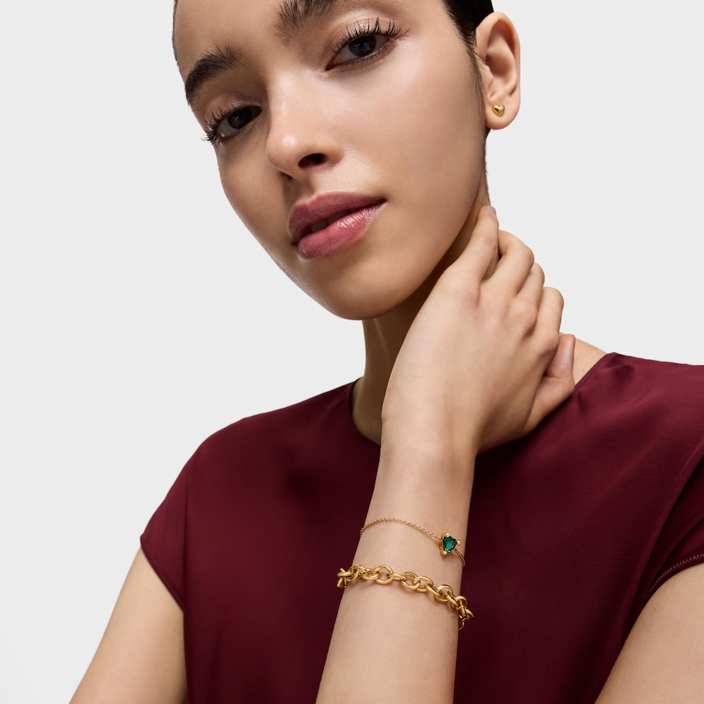 Pulsera cadena con ba&ntilde;o de oro 18 kt sobre plata y esmeralda creada en laboratorio Garden Of Love LGG
