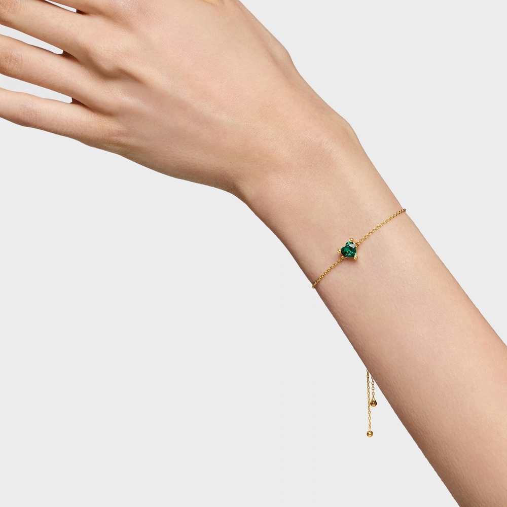 Pulsera cadena con ba&ntilde;o de oro 18 kt sobre plata y esmeralda creada en laboratorio Garden Of Love LGG