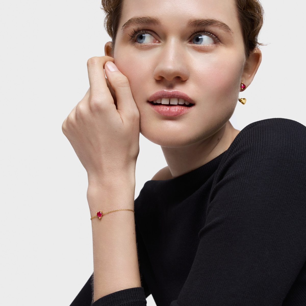 18kt gold plating over silver chain Bracelet with lab-grown ruby Garden of Love LGG