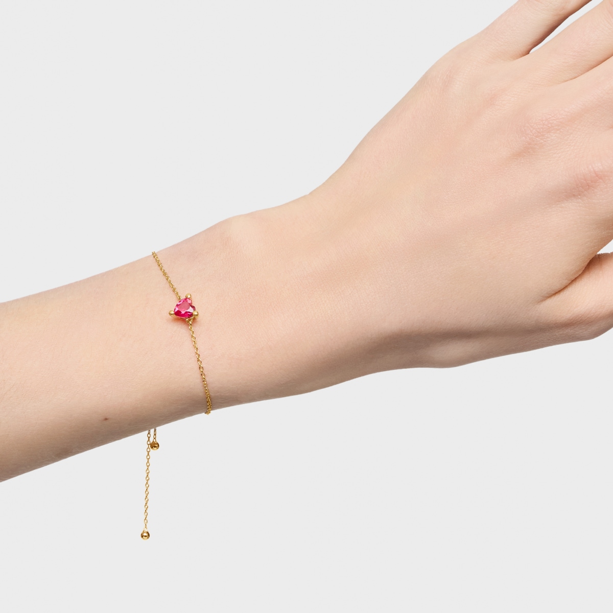 18kt gold plating over silver chain Bracelet with lab-grown ruby Garden of Love LGG