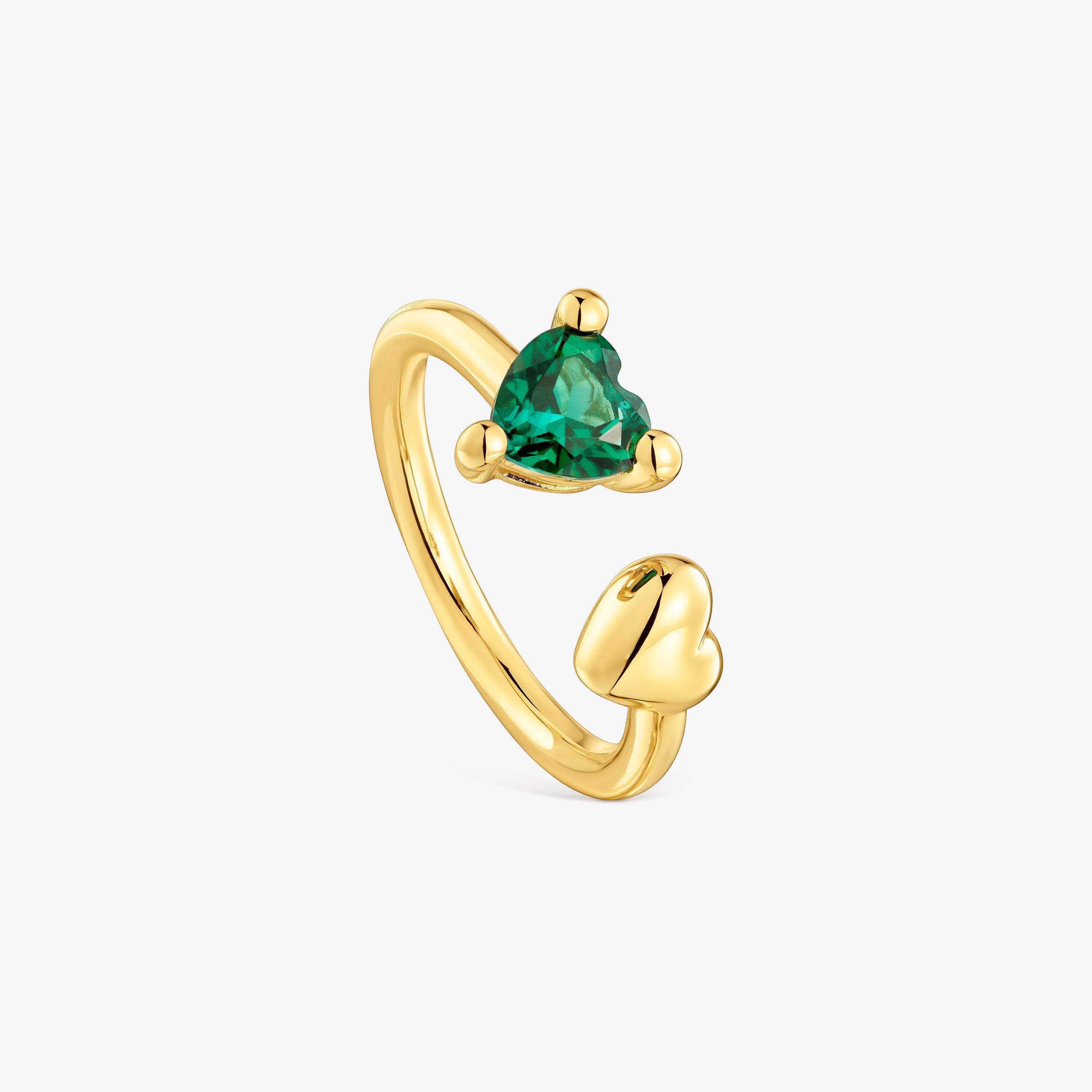 18K gold vermeil open Ring with lab-grown emerald Garden of Love LGG