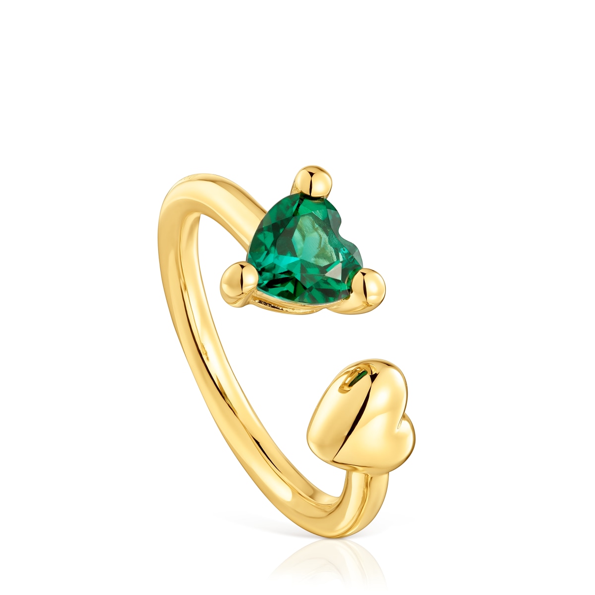 Tous - Anillo Abierto Con Baño De Oro 18 Kt Sobre Plata Y Esmeralda Creada En Laboratorio Garden Of Love Lgg Talla 11