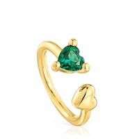 18kt gold plating over silver open Ring with lab-grown emerald Garden of Love LGG