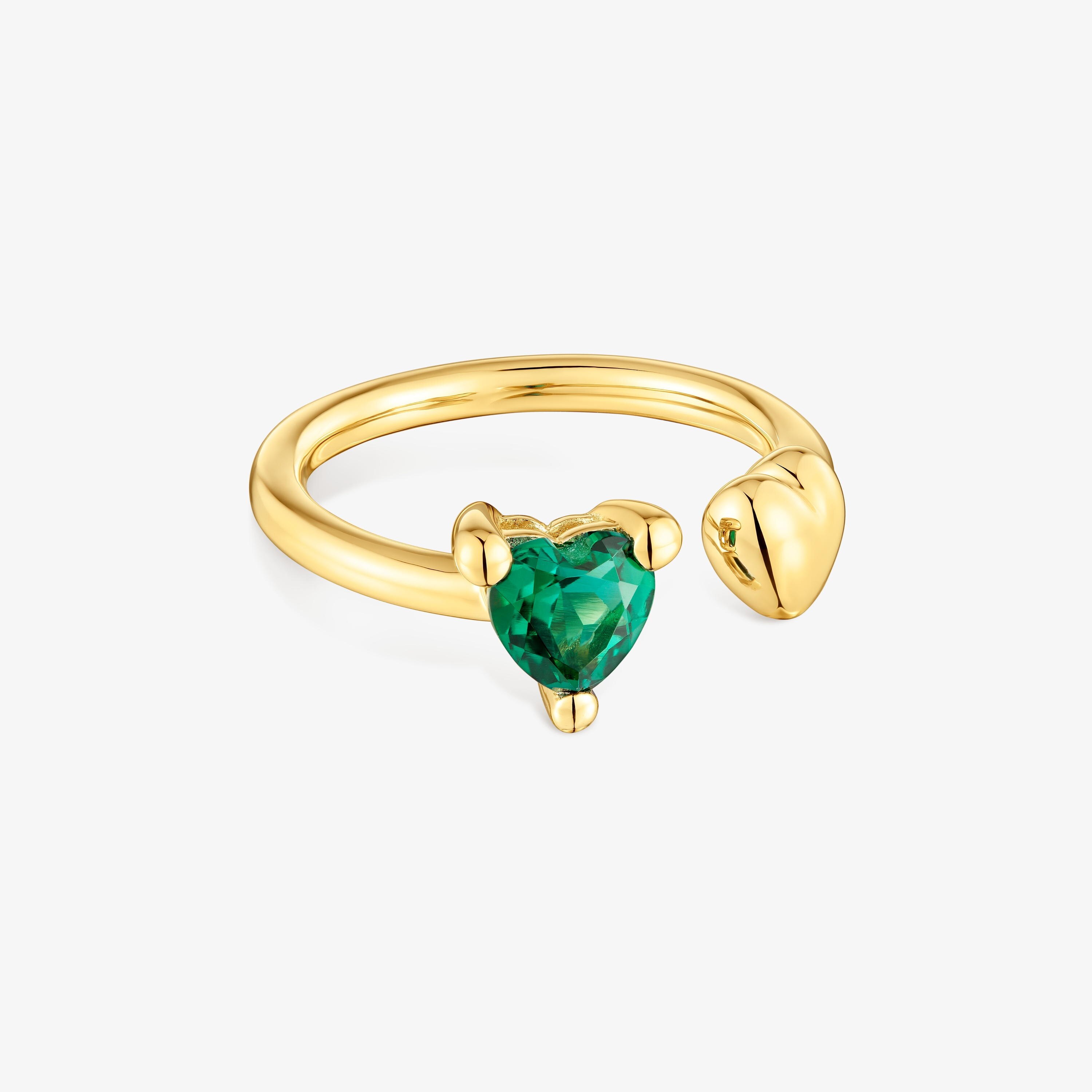18K gold vermeil open Ring with lab-grown emerald Garden of Love LGG