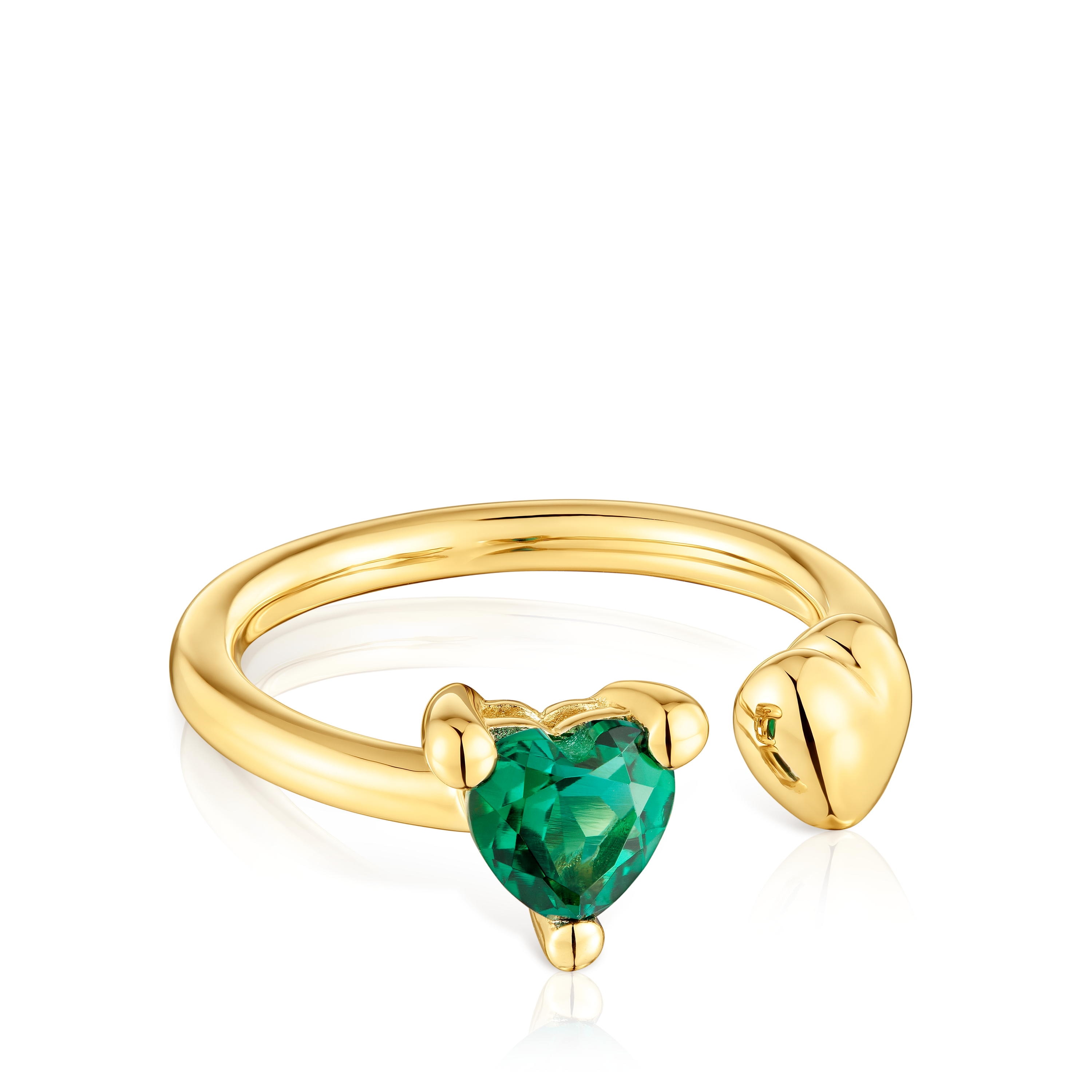 18kt gold plating over silver open Ring with lab-grown emerald Garden of Love LGG