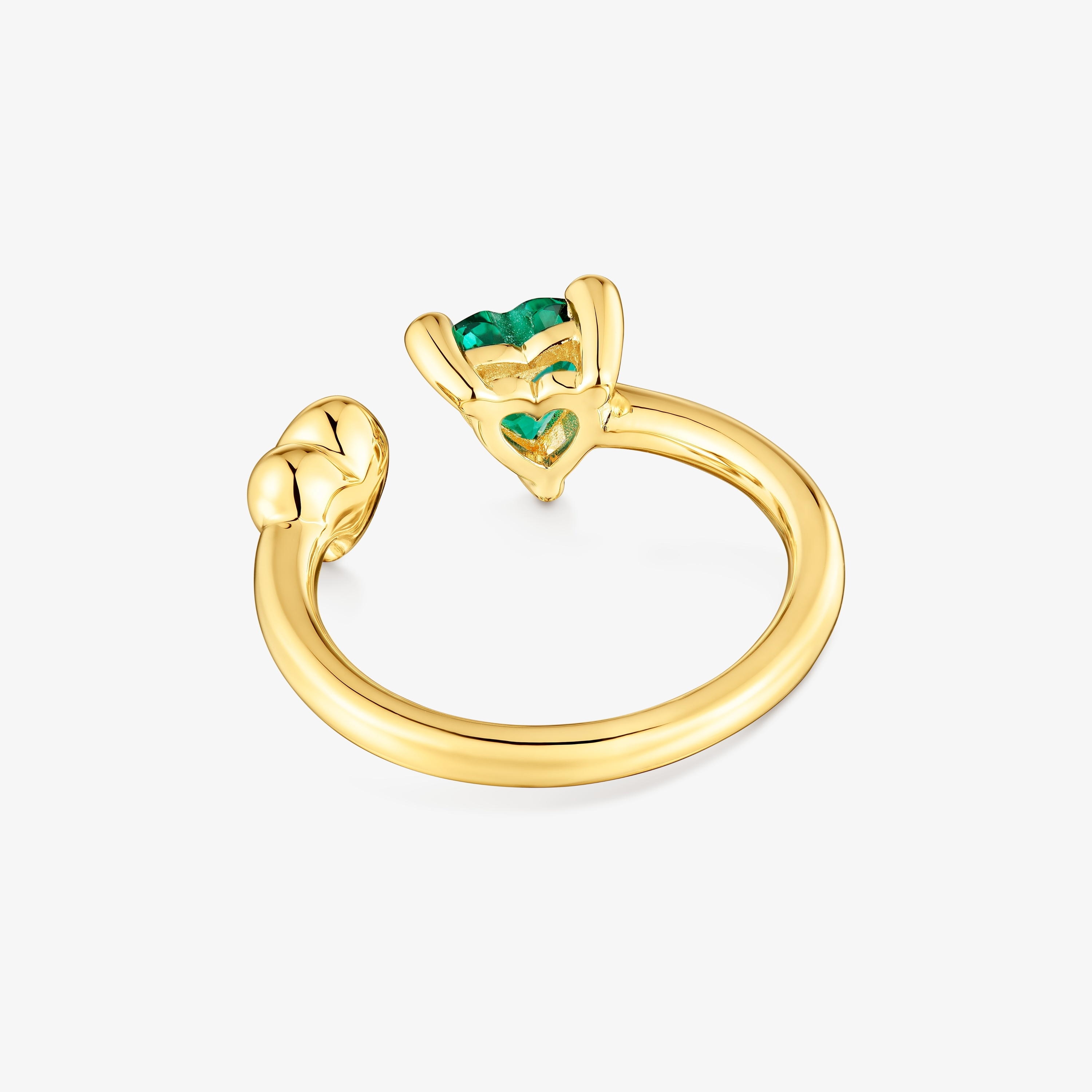 18K gold vermeil open Ring with lab-grown emerald Garden of Love LGG