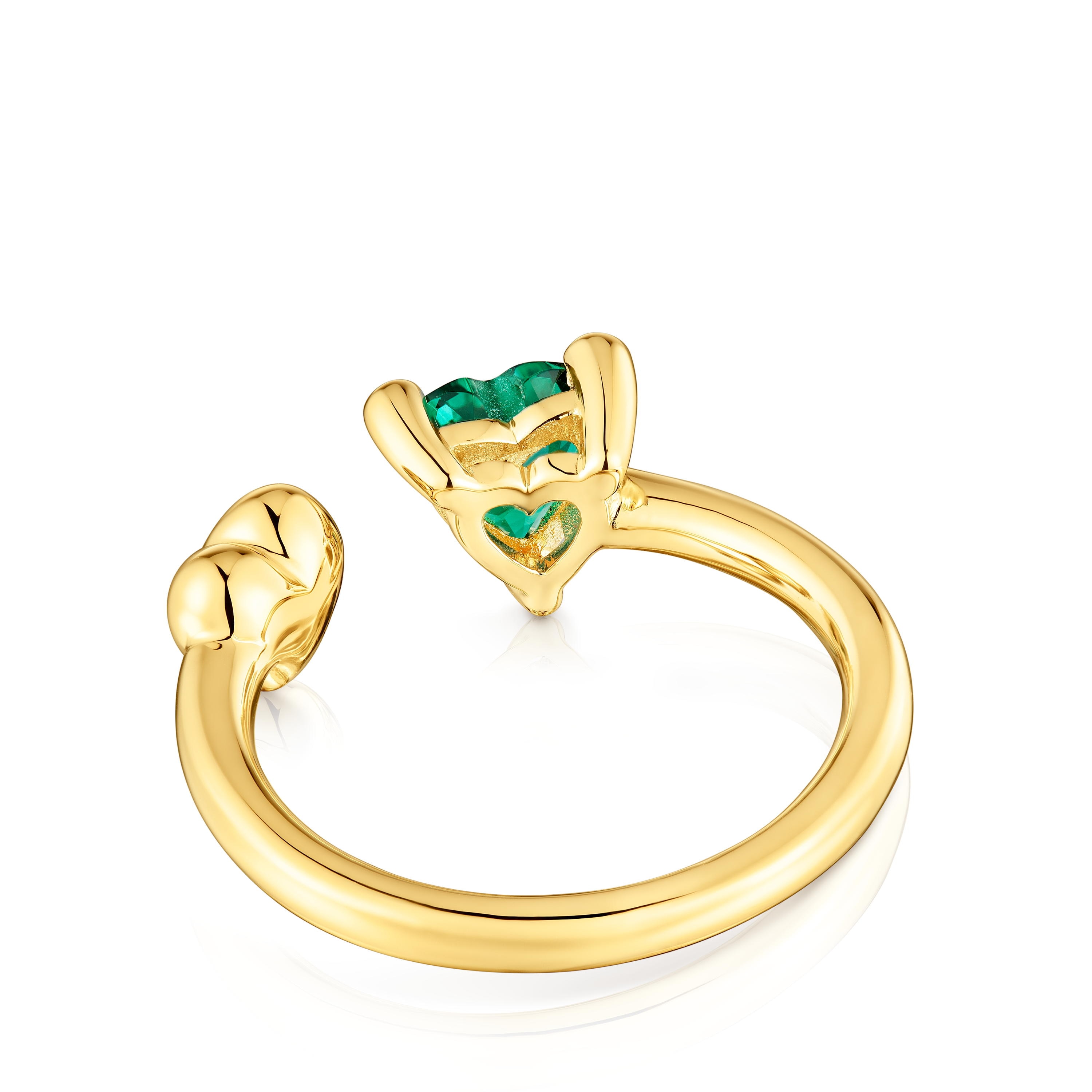 18kt gold plating over silver open Ring with lab-grown emerald Garden of Love LGG