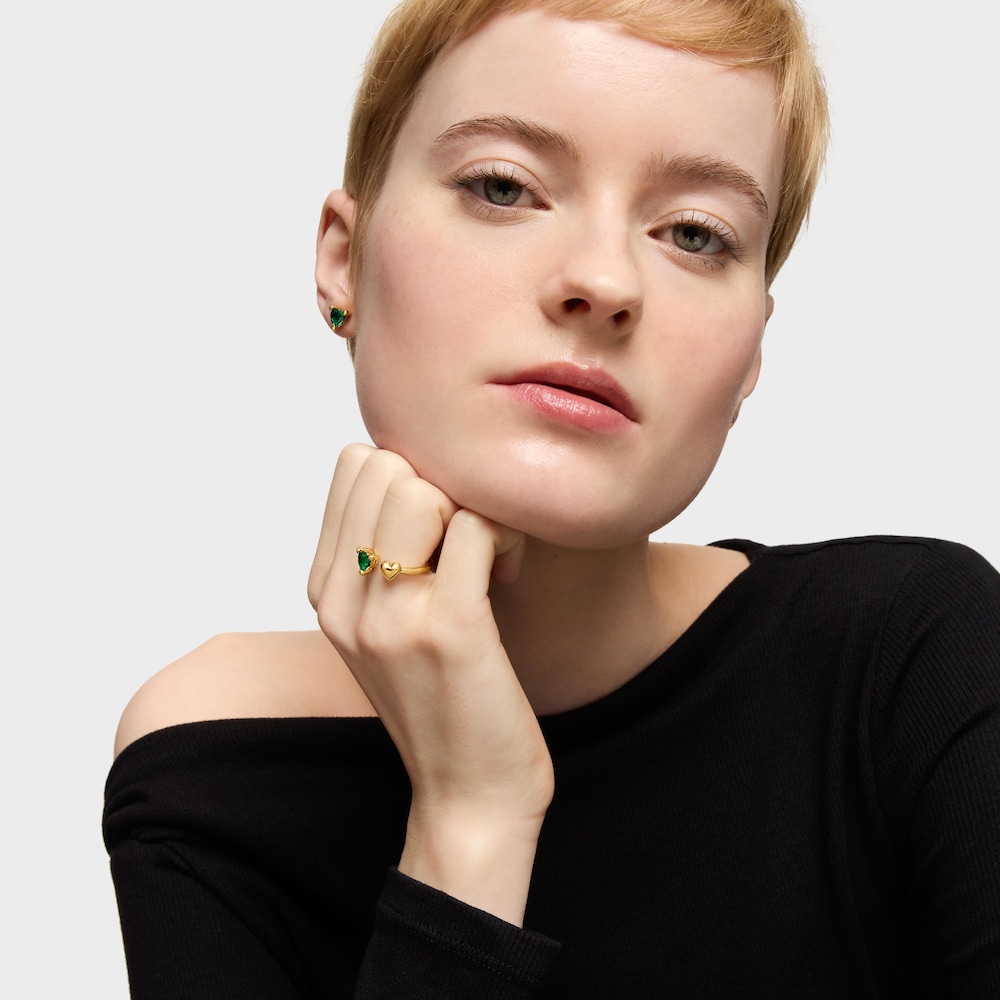 Anello aperto in argento placcato oro 18&nbsp;kt e smeraldo creato in laboratorio Garden of Love LGG