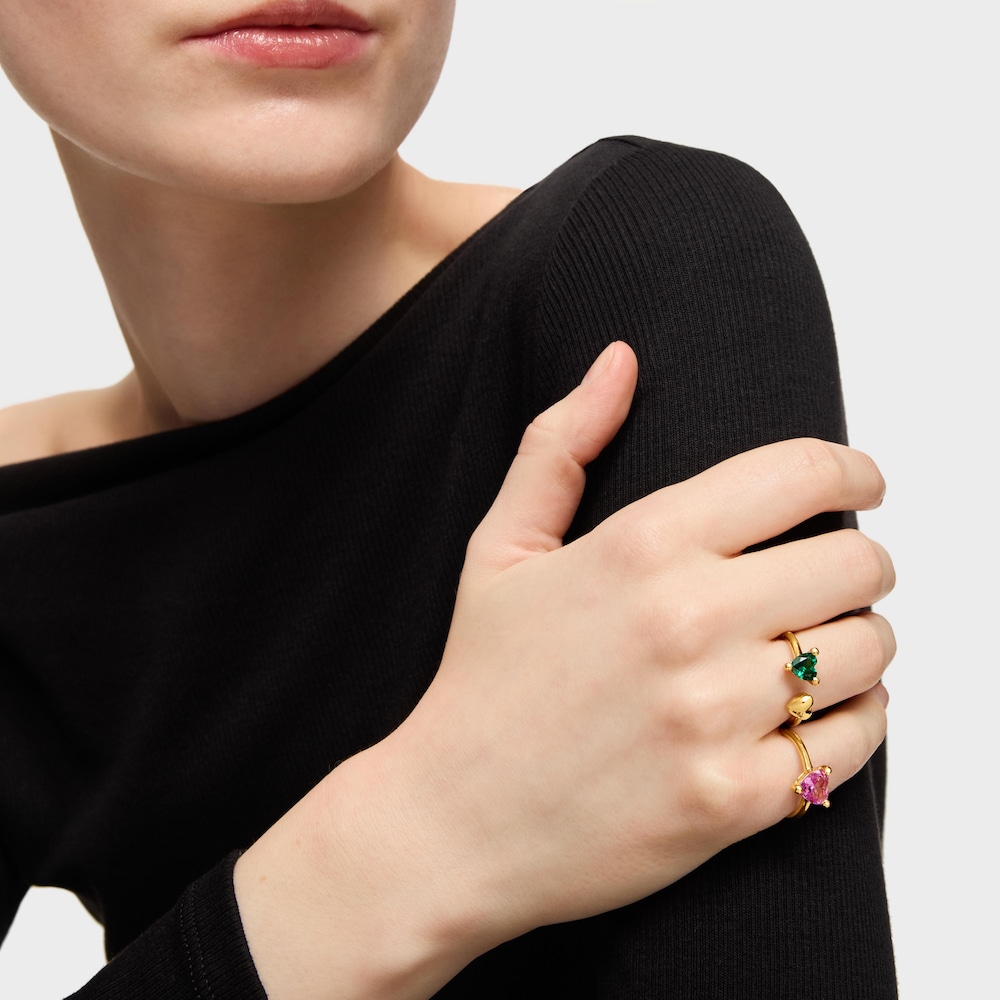 Anello aperto in argento placcato oro 18&nbsp;kt e smeraldo creato in laboratorio Garden of Love LGG