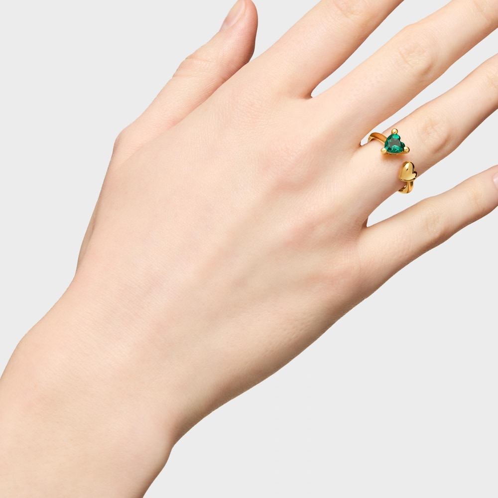 Anello aperto in argento placcato oro 18&nbsp;kt e smeraldo creato in laboratorio Garden of Love LGG