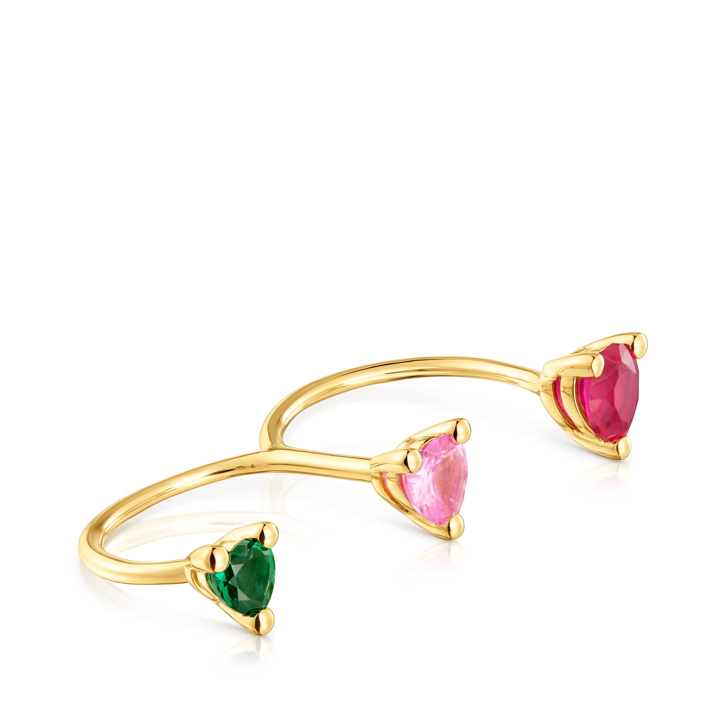 18kt gold plating over silver double open Ring and lab-grown gemstones Garden of Love LGG