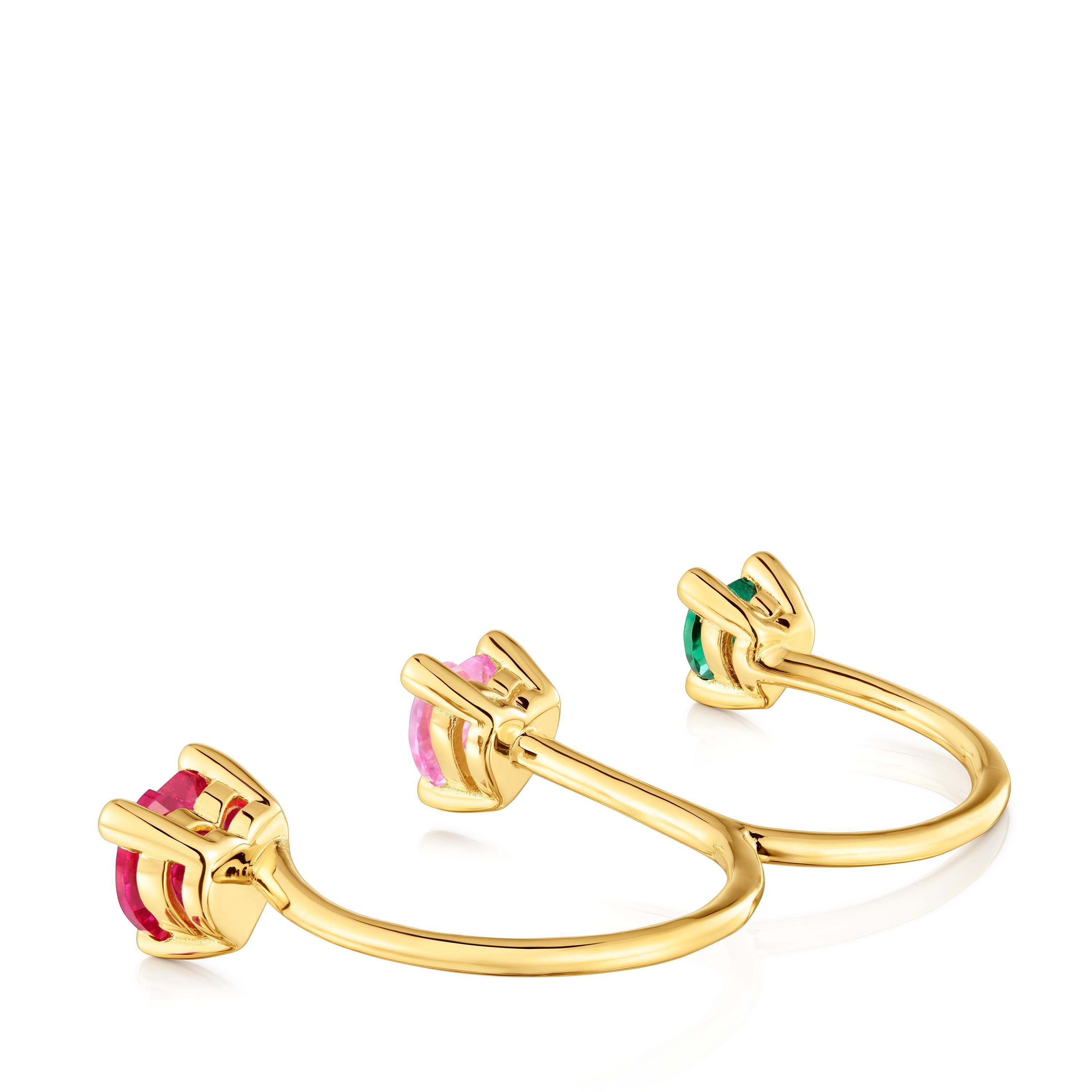 18kt gold plating over silver double open Ring and lab-grown gemstones Garden of Love LGG