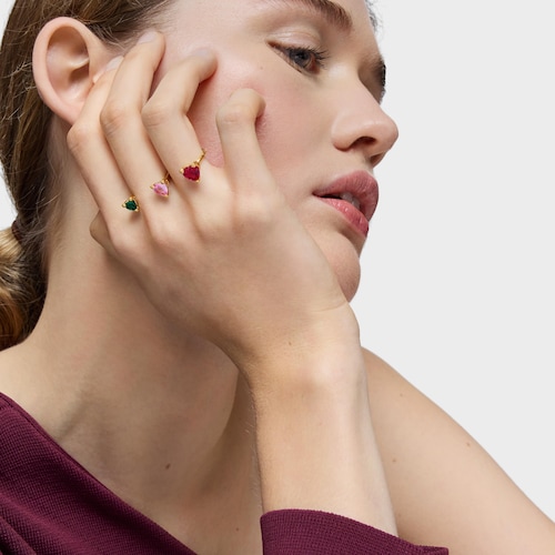 18kt gold plating over silver double open Ring and lab-grown gemstones Garden of Love LGG