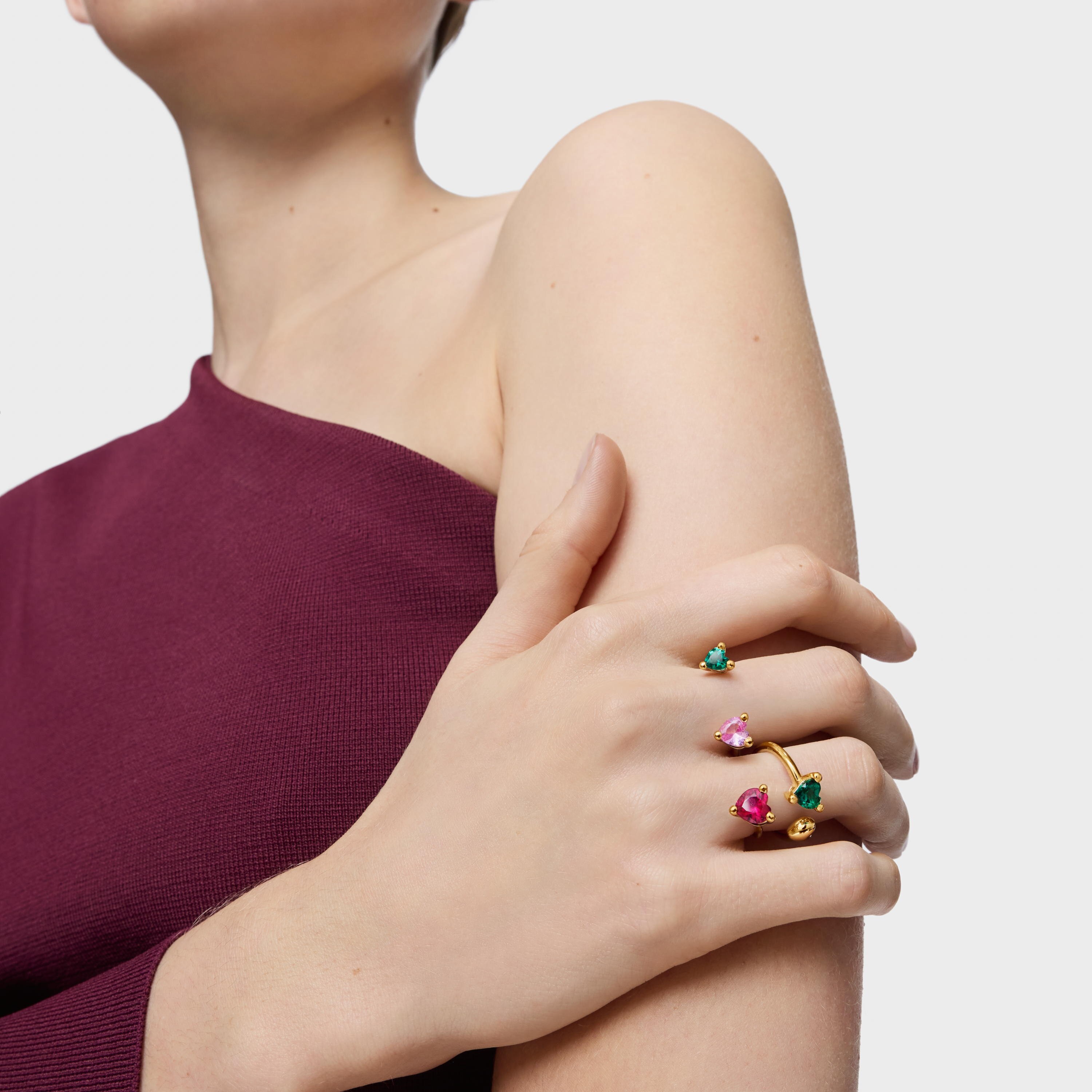 18kt gold plating over silver double open Ring and lab-grown gemstones Garden of Love LGG