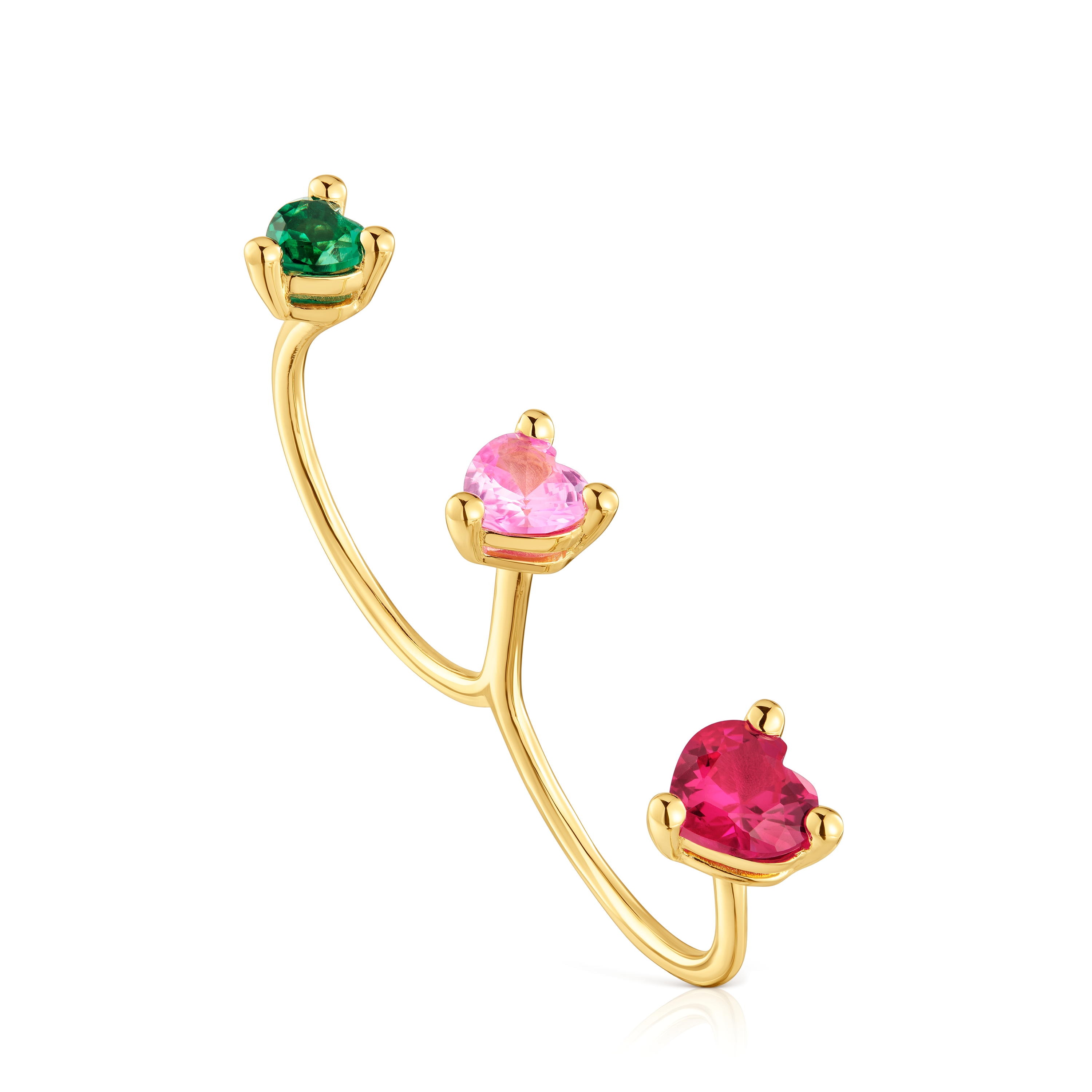18kt gold plating over silver double open Ring and lab-grown gemstones Garden of Love LGG