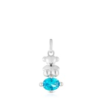 Small silver bear motif Pendant with lab-grown blue sapphire Bold Bear LGG