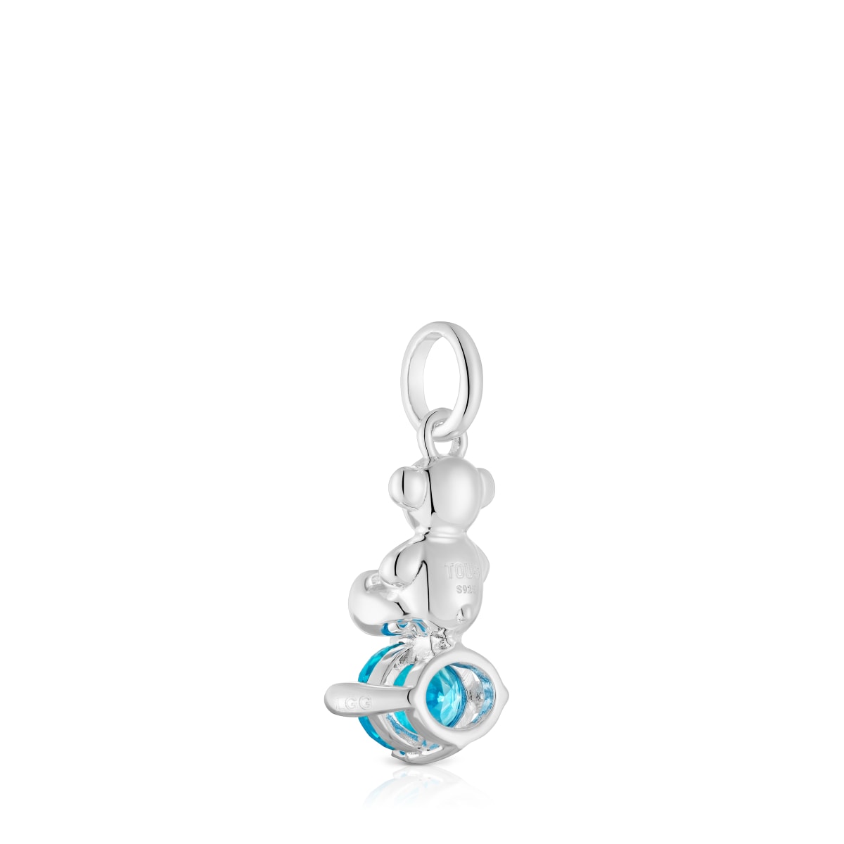 Small silver bear motif Pendant with lab-grown blue sapphire Bold Bear LGG