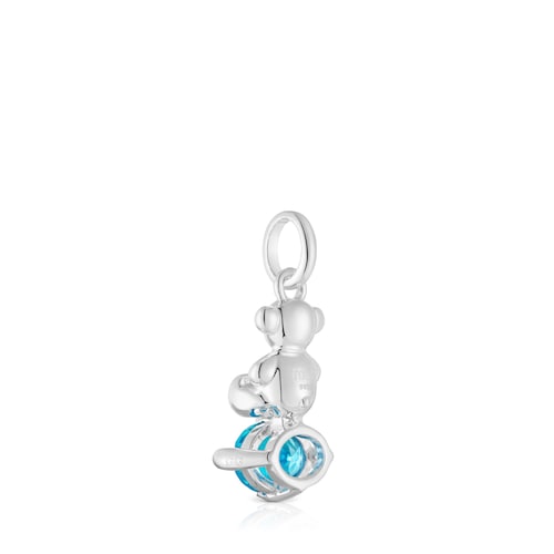 Small silver bear motif Pendant with lab-grown blue sapphire Bold Bear LGG