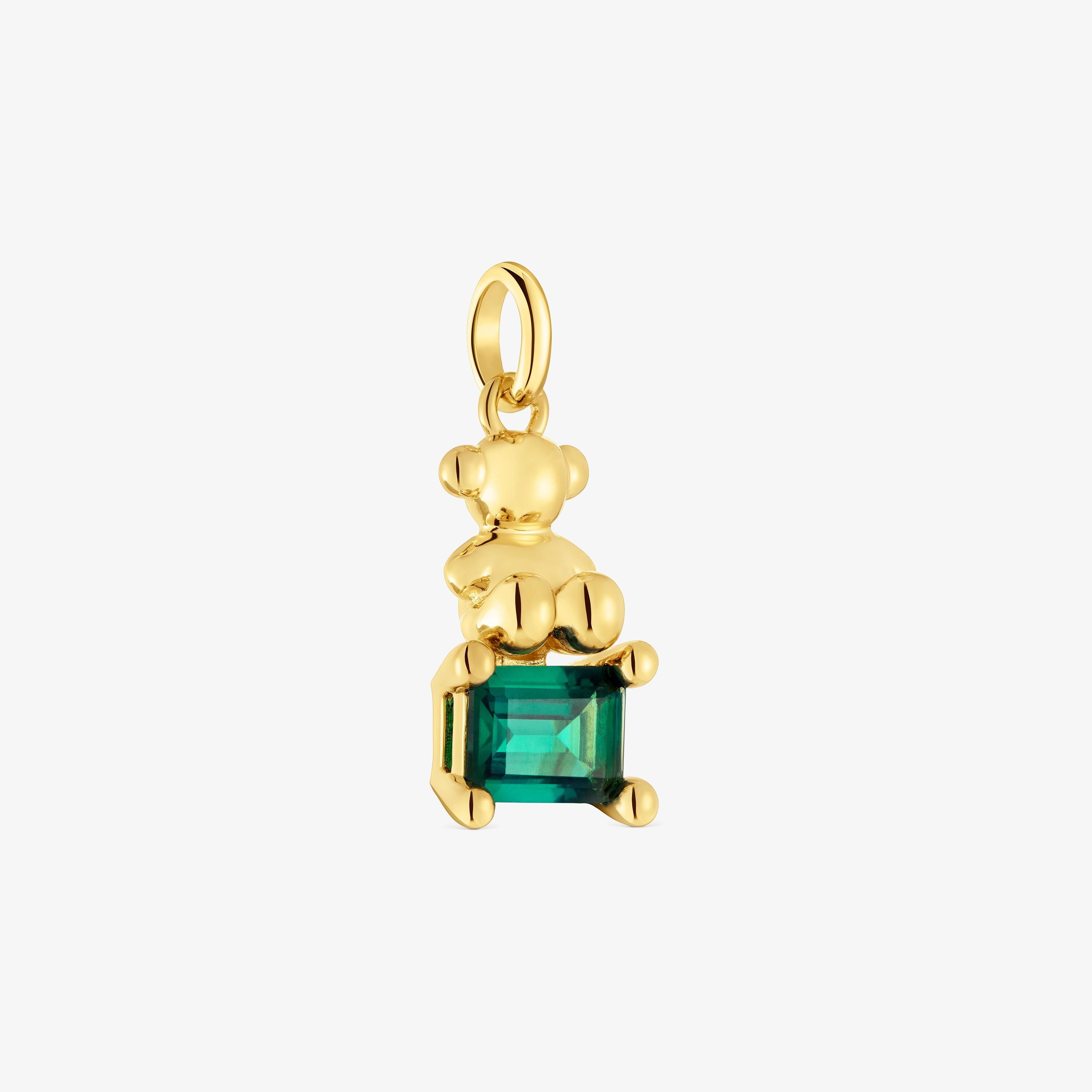 Small 18K gold vermeil bear motif Pendant with lab-grown green emerald Bold Bear LGG
