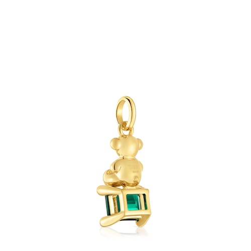 Small 18kt gold plating over silver bear motif Pendant with lab-grown green emerald Bold Bear LGG