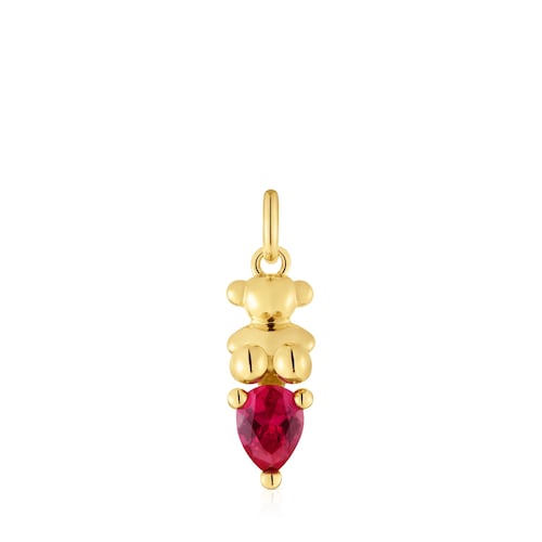 Colgante pequeño motivo oso con baño de oro 18 kt sobre plata y rubí creado en laboratorio Bold Bear LGG