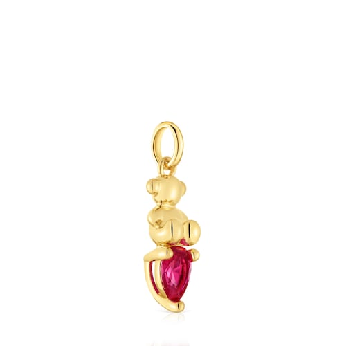 Colgante pequeño motivo oso con baño de oro 18 kt sobre plata y rubí creado en laboratorio Bold Bear LGG