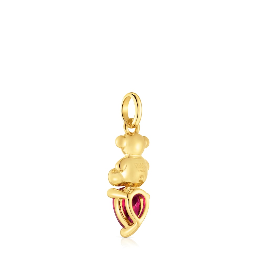 Colgante pequeño motivo oso con baño de oro 18 kt sobre plata y rubí creado en laboratorio Bold Bear LGG Colgante pequeño motivo oso con baño de oro 18 kt sobre plata y rubí creado en laboratorio Bold Bear LGG