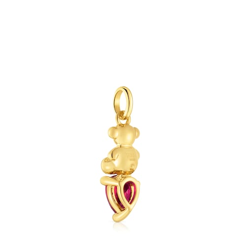 Colgante pequeño motivo oso con baño de oro 18 kt sobre plata y rubí creado en laboratorio Bold Bear LGG