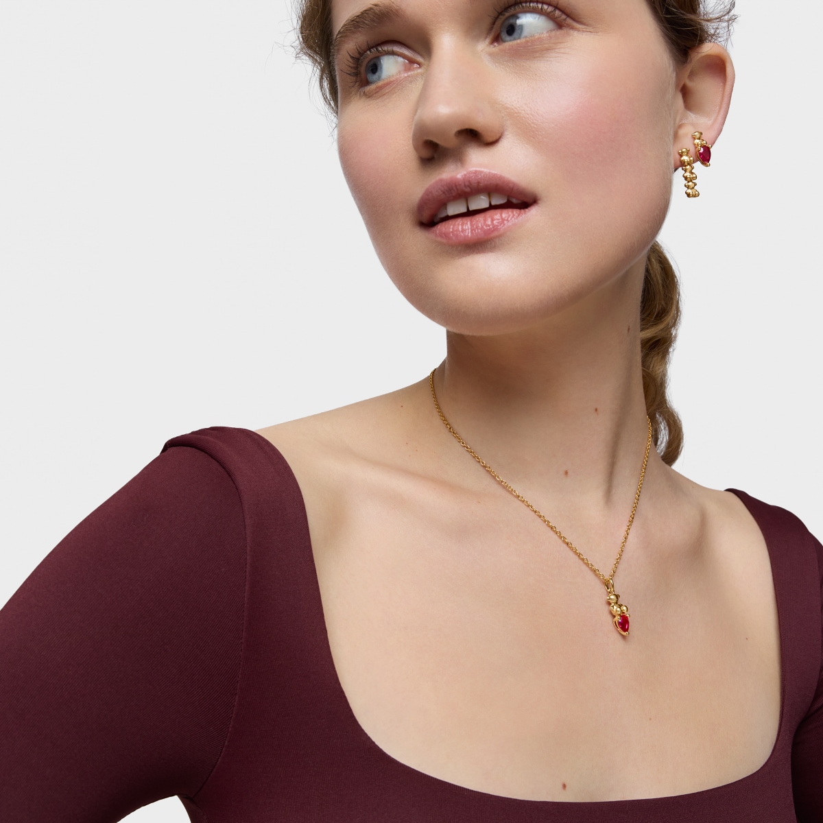 Small 18kt gold plating over silver bear motif Pendant with lab-grown ruby Bold Bear LGG
