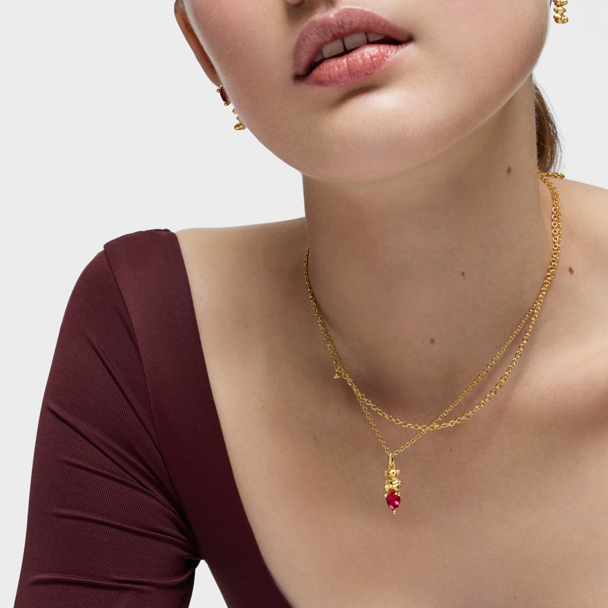 Small 18kt gold plating over silver bear motif Pendant with lab-grown ruby Bold Bear LGG