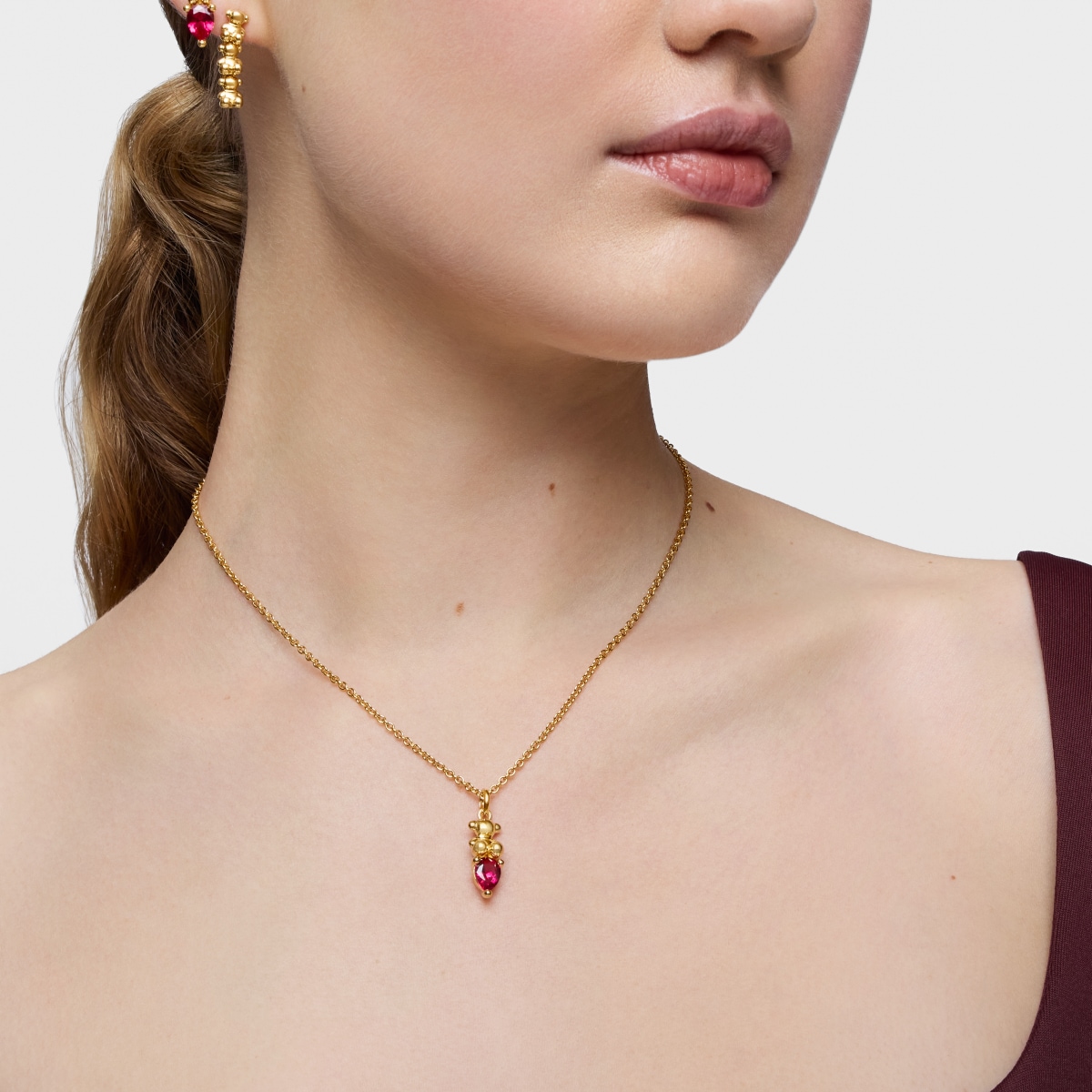 Small 18kt gold plating over silver bear motif Pendant with lab-grown ruby Bold Bear LGG
