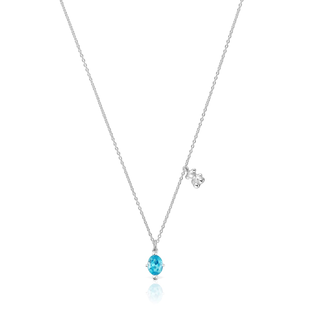 Short silver bear motif Necklace with lab-grown blue sapphire Bold Bear LGG