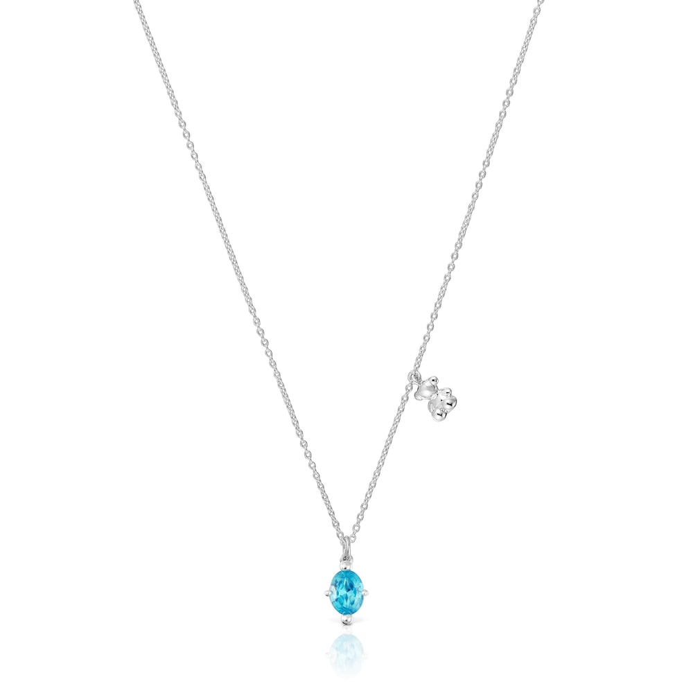 Short silver bear motif Necklace with lab-grown sapphire Bold Bear LGG