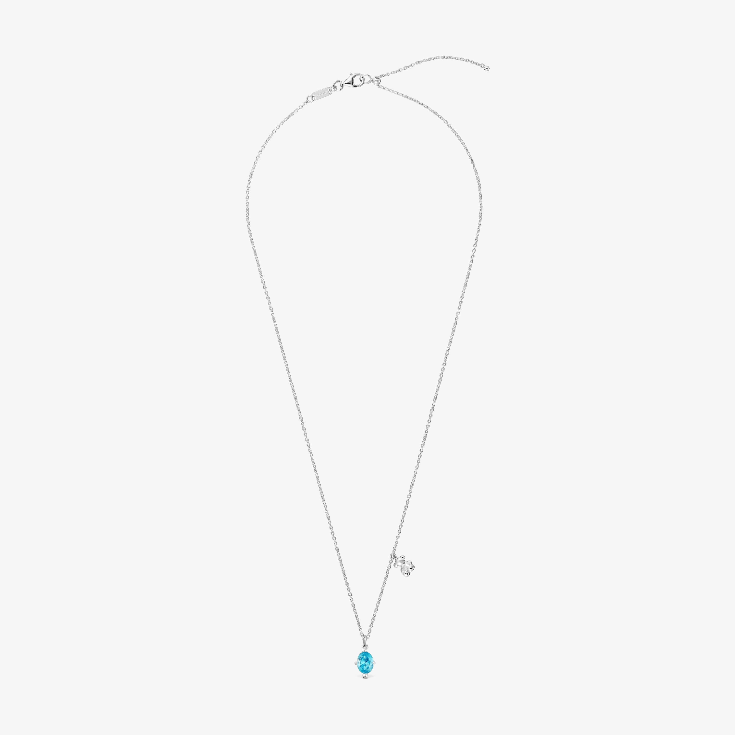 Short silver bear motif Necklace with lab-grown sapphire Bold Bear LGG